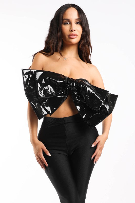 latex oversize bow top by Mint Leafe Boutique 