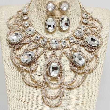"Glam Official" Rhinestone Necklace Set - Mint Leafe Boutique 