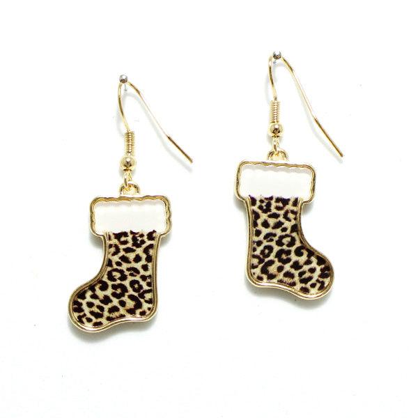 Christmas Socks Leopard Print Earring - Mint Leafe Boutique 