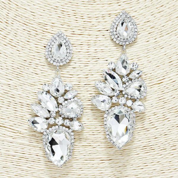 Felecia Rhinestone Evening Earring *Silver* - Mint Leafe Boutique 