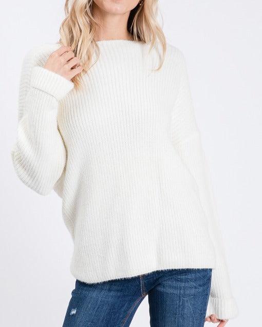 Front Back Open Twist Sweater - Mint Leafe Boutique 