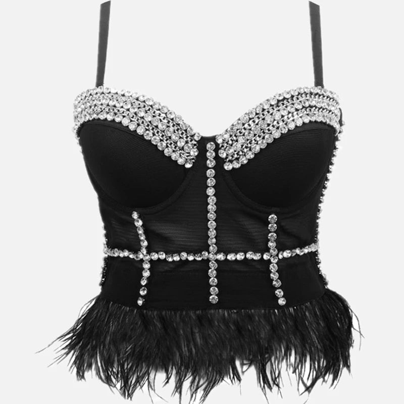 "30's Era"  Vest Push Up Bustier with Feathers
