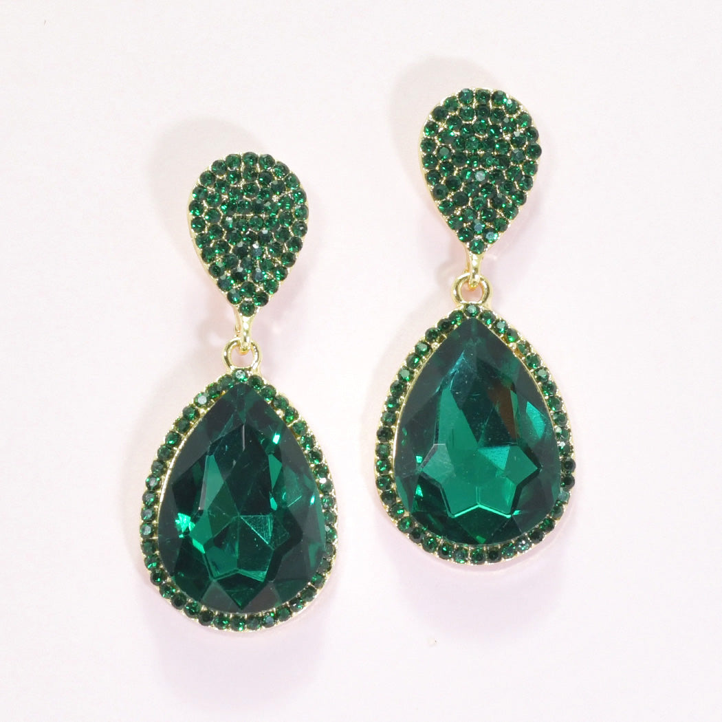 Emerald Teardrop Pave Rhinestone Evening Earring