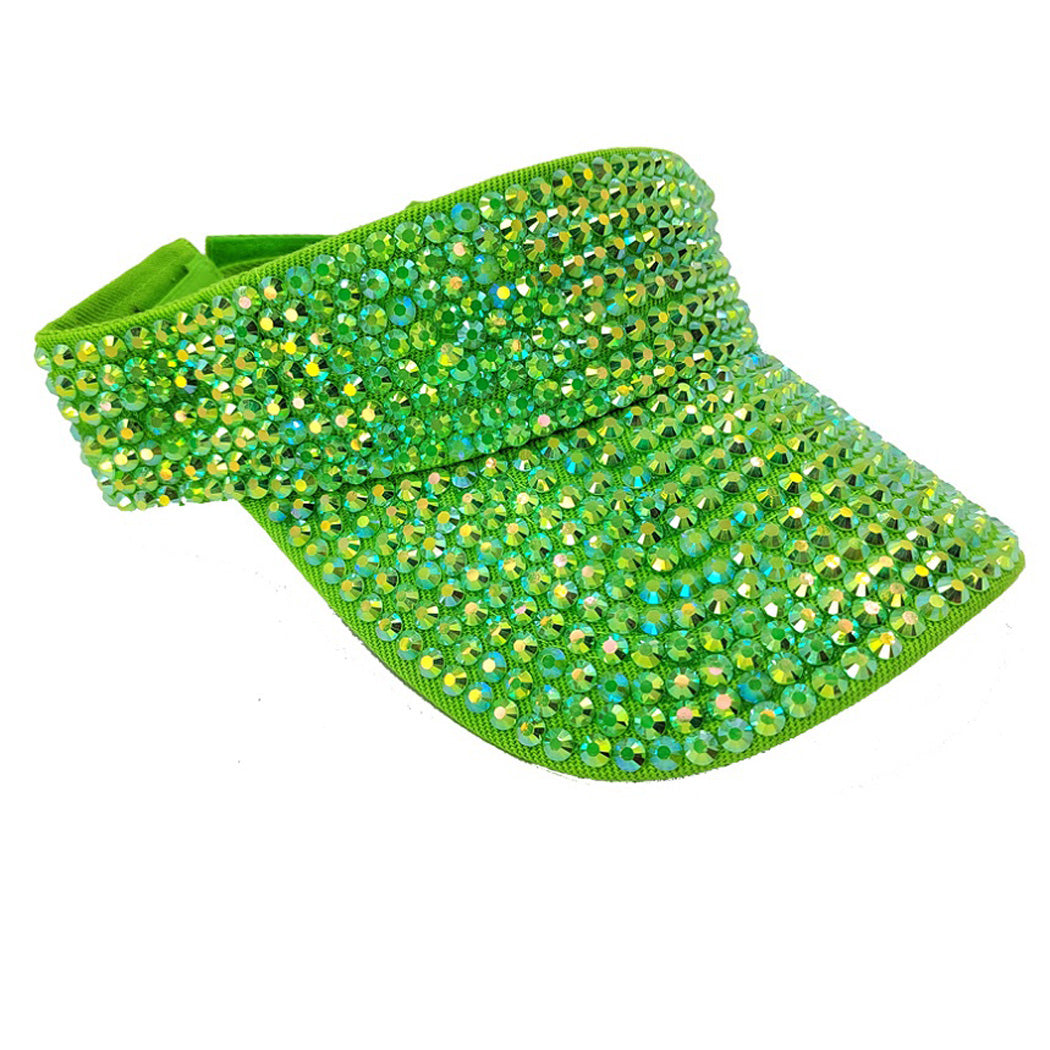 Green Bling Rhinestone Studded Sun Visor Hat