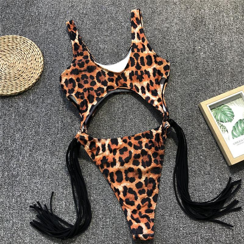 Leopard Open Front One Piece Swimsuit