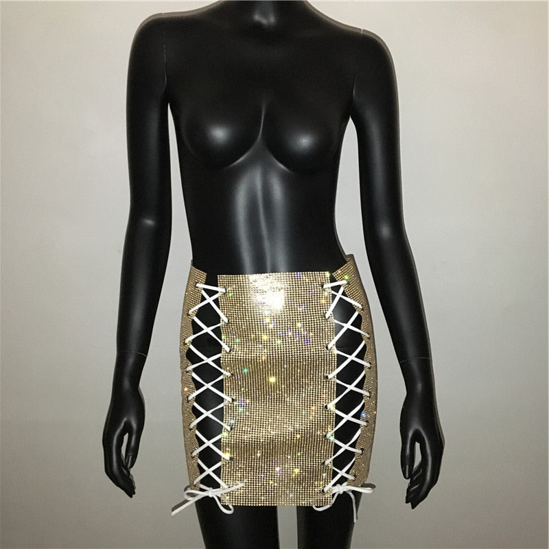Gold rhinestone tie up skirt - Mint Leafe Boutique