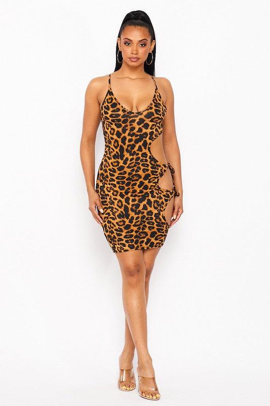 No Secrets Leopard Side Tie up Dress - Mint Leafe Boutique 