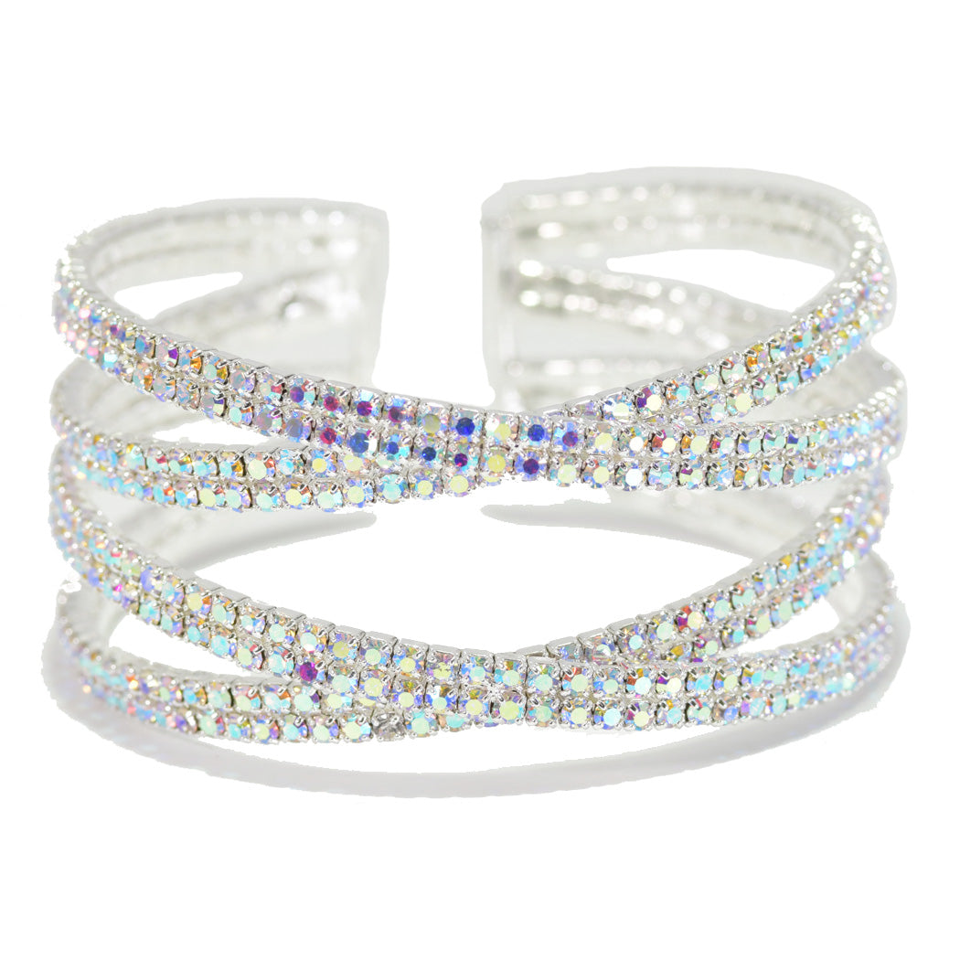 Pave Crystal Rhinestone Elastic Cuff Bracelet