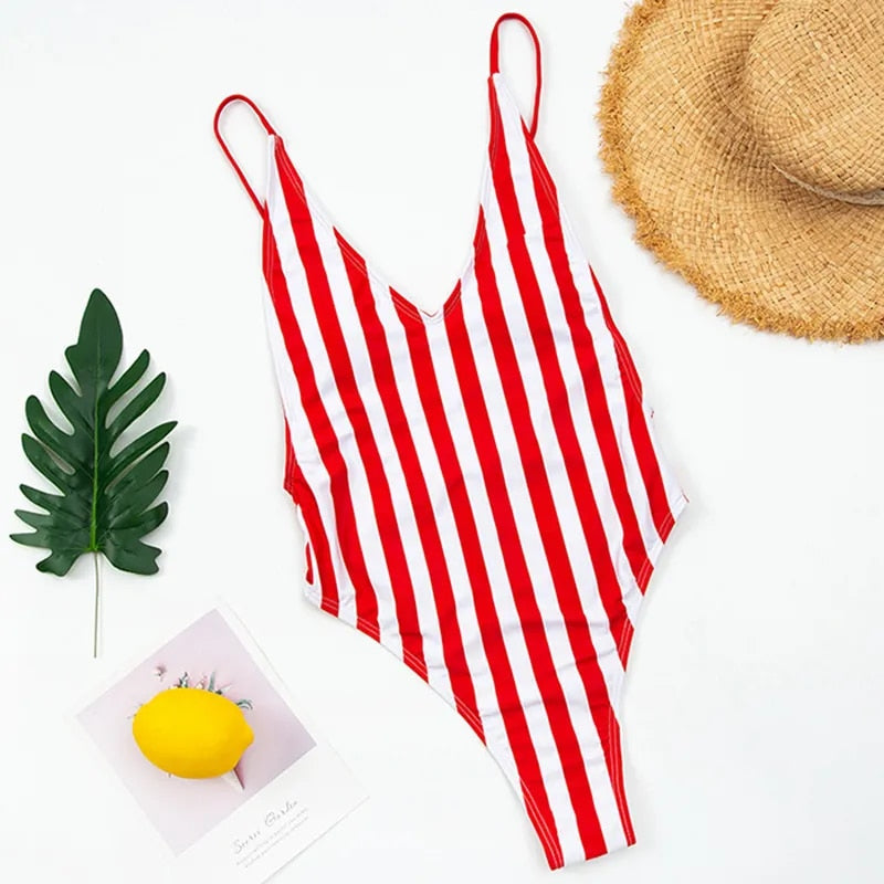 Sexy Backless Stripe One Piece Swimsuit