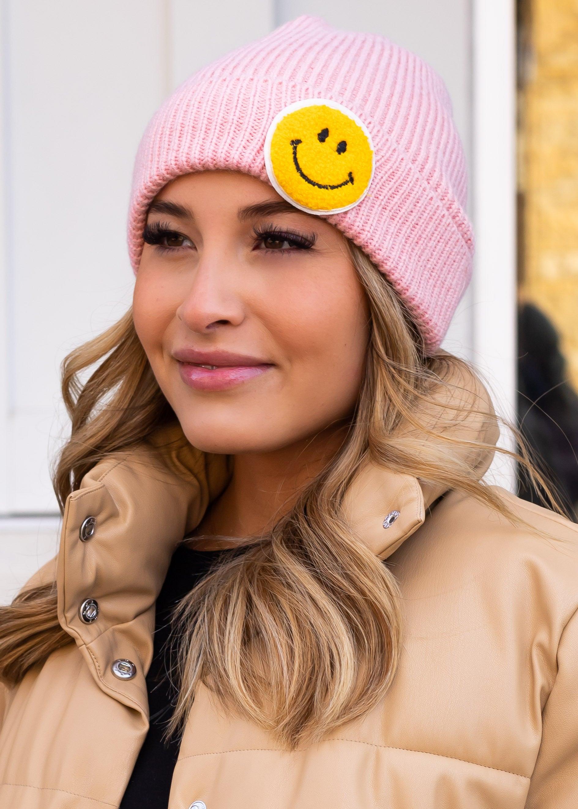 Smiley Face Beanie *Pink* - Mint Leafe Boutique 