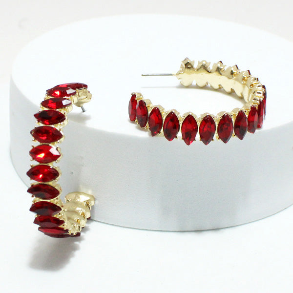 Red Marquise Rhinestone Accent Hoop Earring