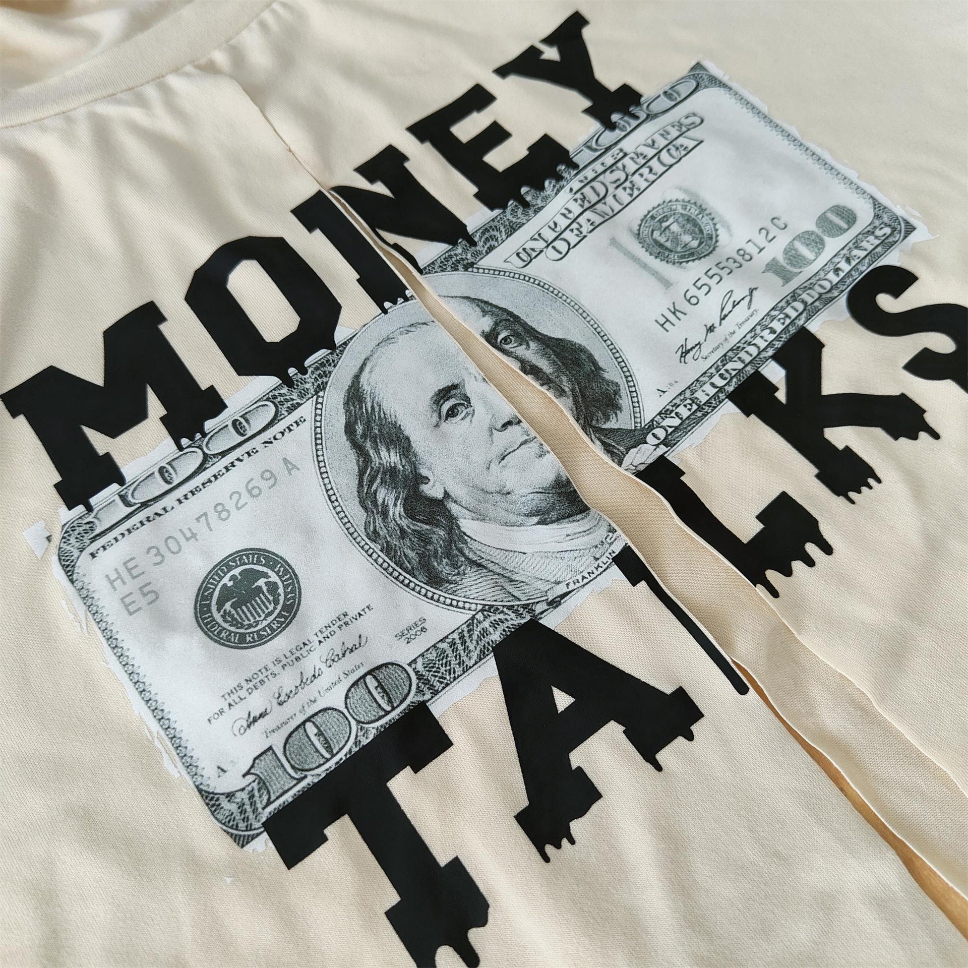 Money Talks Graphic T Shirt Short Sleeve Slit