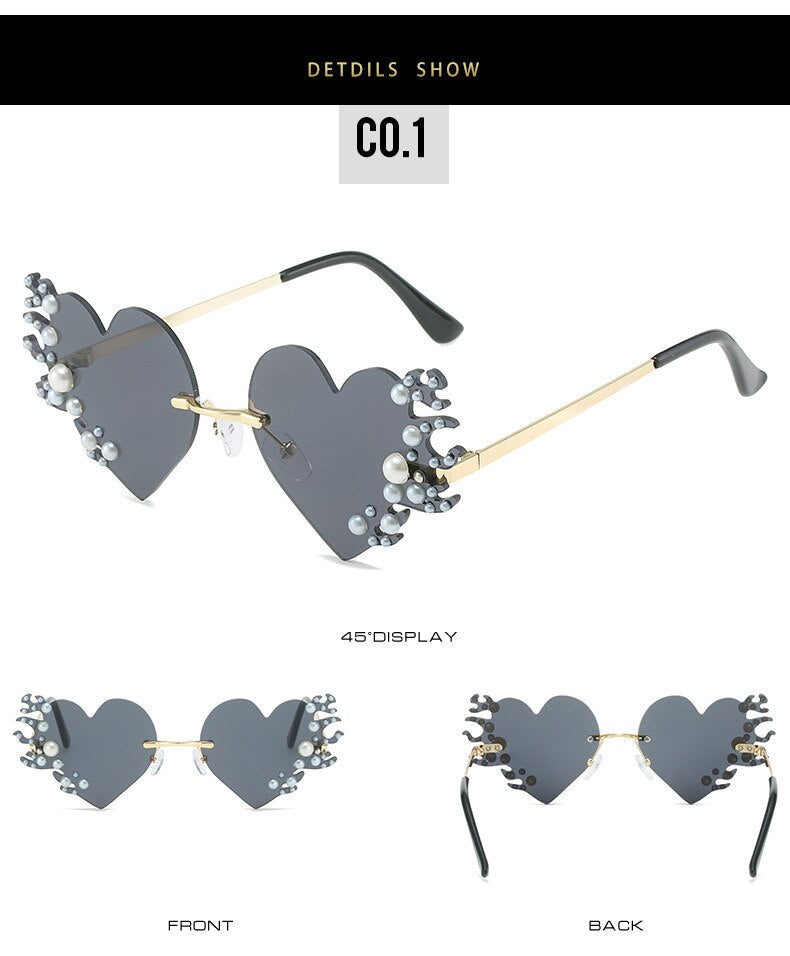 Rimless Heart Sunglasses with Pearls