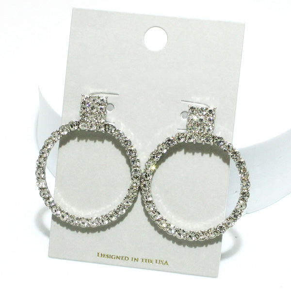 Silver Pave Round Rhinestone Earring