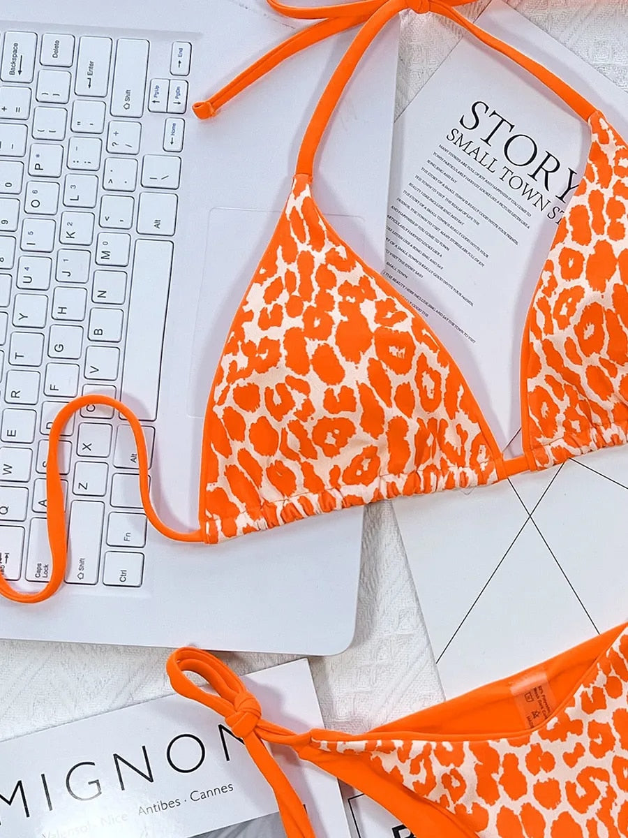 Orange Leopard Print Bikini