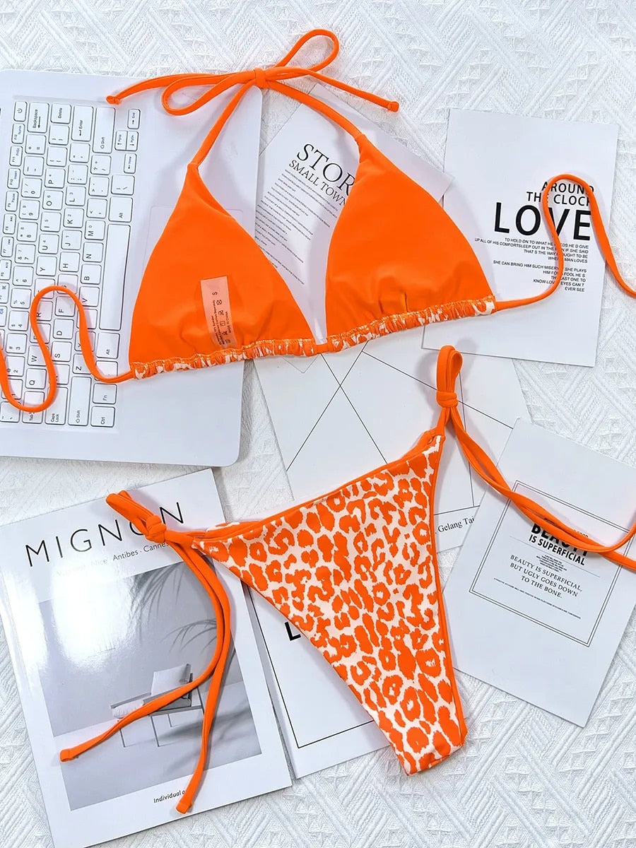 Orange Leopard Print Bikini