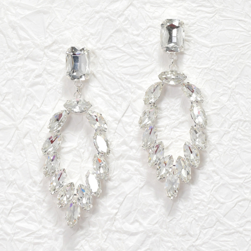 Silver Marquise Rhinestone Accent Evening Earring