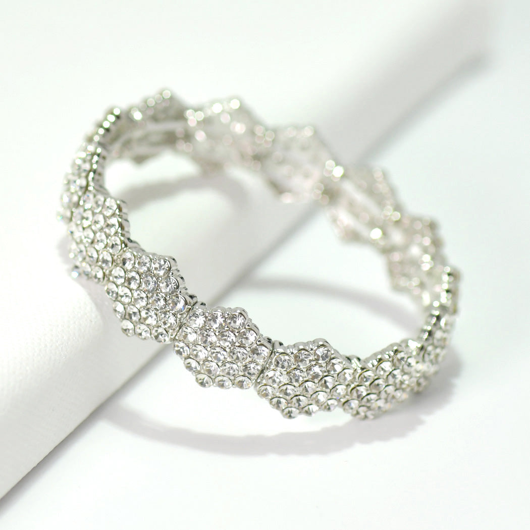 Siver Hexagon Crystal Rhinestone Stretch Bracelet
