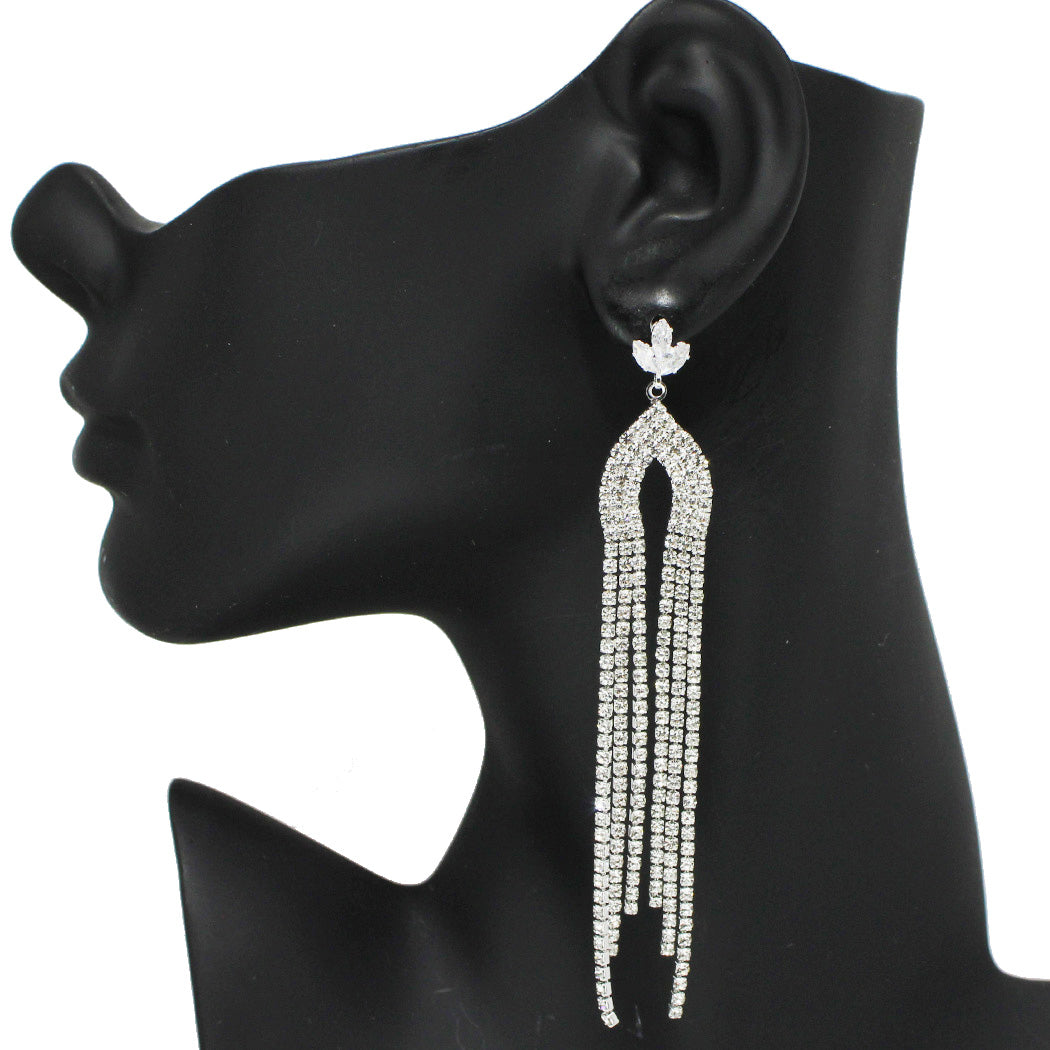 Silver Cubic Zirconia Accent Pave Rhinestone Drop Earring