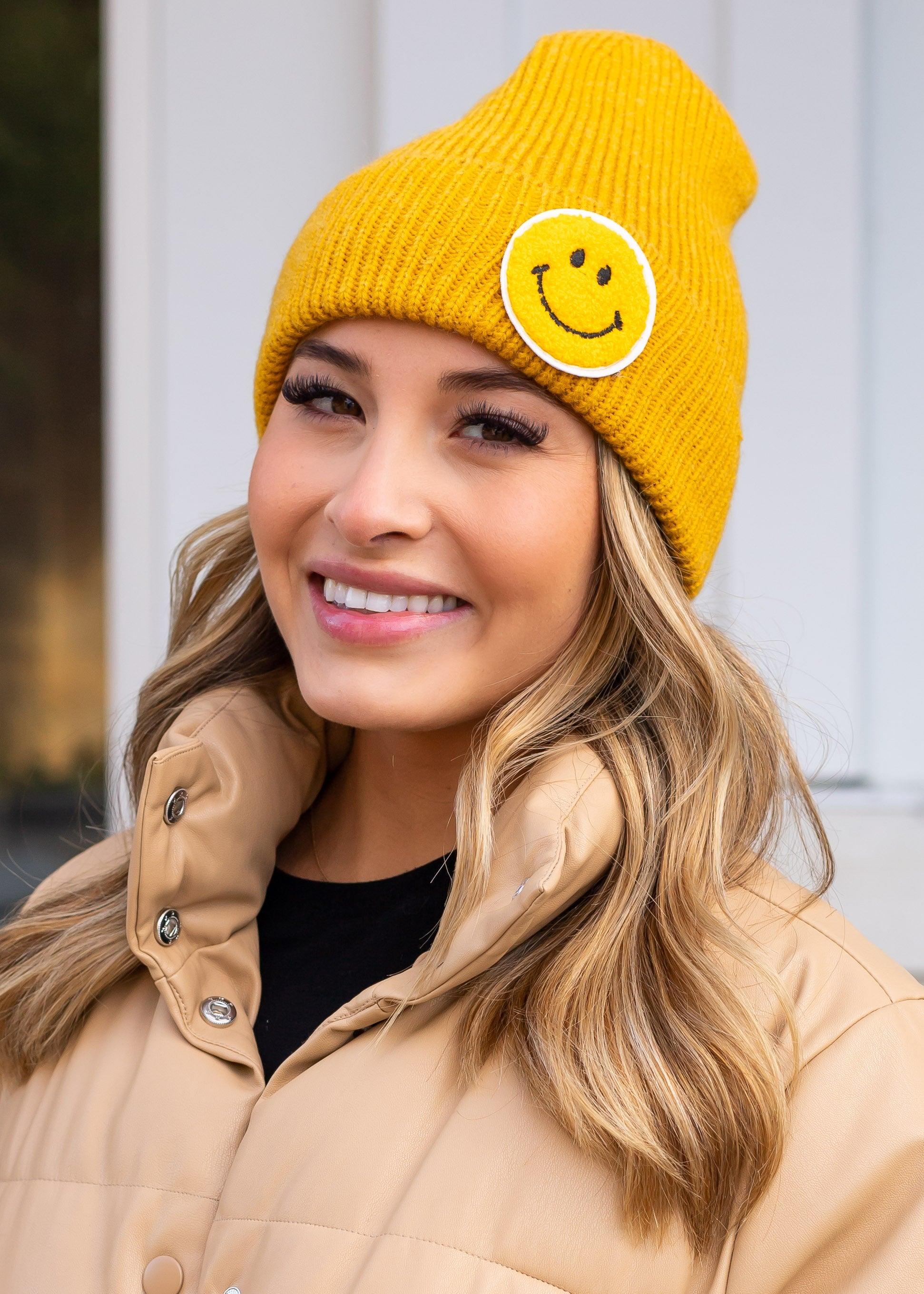 Smiley Face Beanie *Mustard* - Mint Leafe Boutique 