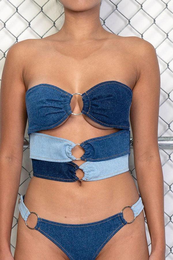 "Denim Flex" Denim Thong Bikini Set - Mint Leafe Boutique 