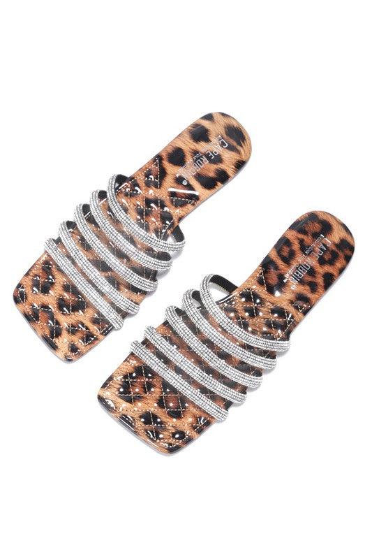 Leopard Rhinestone Sandal - Mint Leafe Boutique 