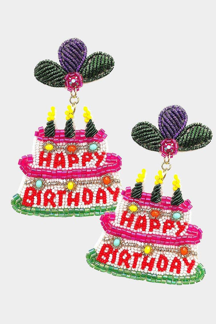 Beaded HAPPY BIRTHDAY Cake Earrings - Mint Leafe Boutique 