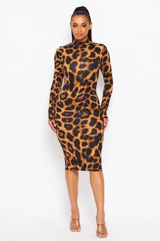 "Lia" Leopard Midi Dress - Mint Leafe Boutique 