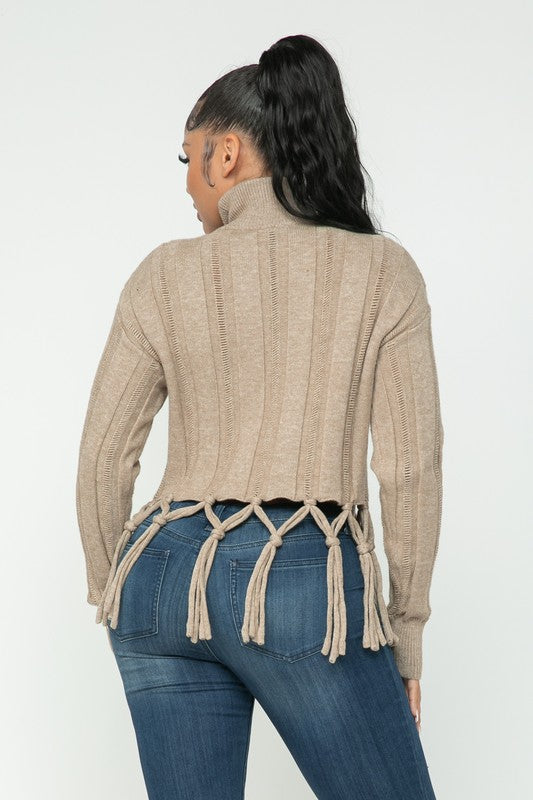 Turtle Neck Fringe Sweater