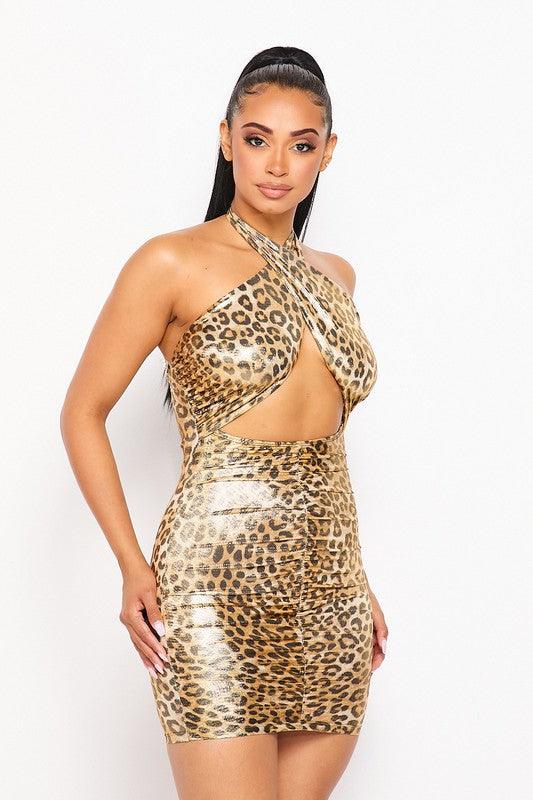 "Cheetah Gal" Halter Dress - Mint Leafe Boutique 