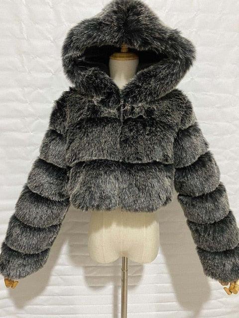 Winter Faux Fur Crop Jacket - Mint Leafe Boutique 