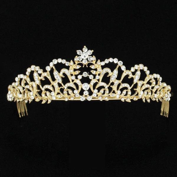 Gold Crystal Crown Tiara - Mint Leafe Boutique 
